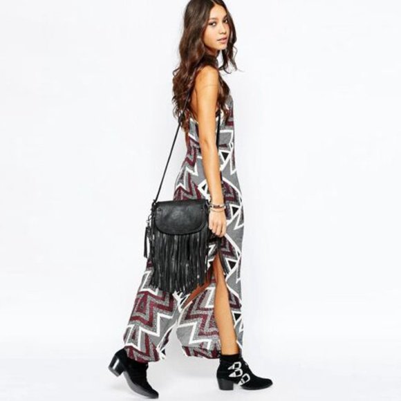 Free People Serves You Right Print Maxi Dress Black Combo NWOT - Picture 3 of 13